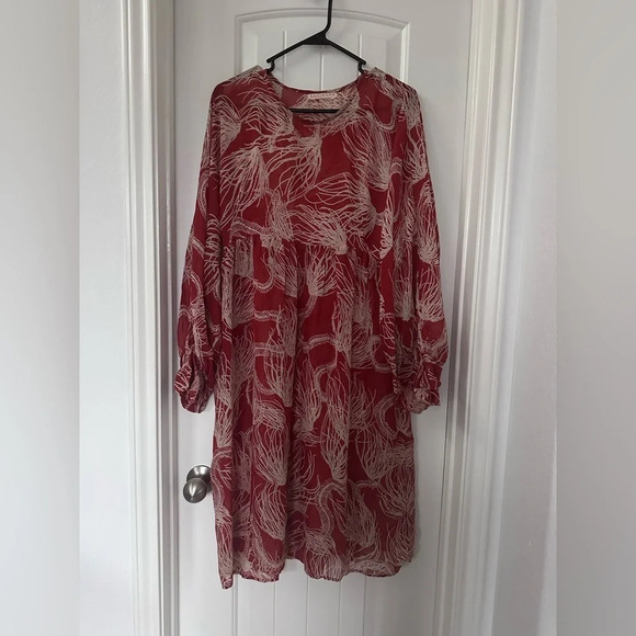 Banjanan Flowy 100% Silk Mini Dress Orange Red Floral Size Small - Picture 1 of 16
